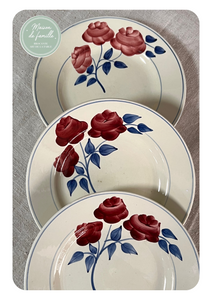 Assiettes plates, creuses ou à dessert, faïence, HBCM, "Rose Rouge" - 1920/1955