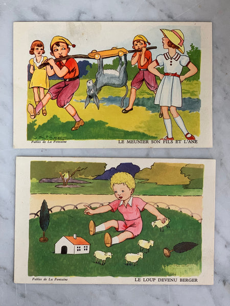 Carte postale ancienne, Fables de la Fontaine (plusieurs modèles)